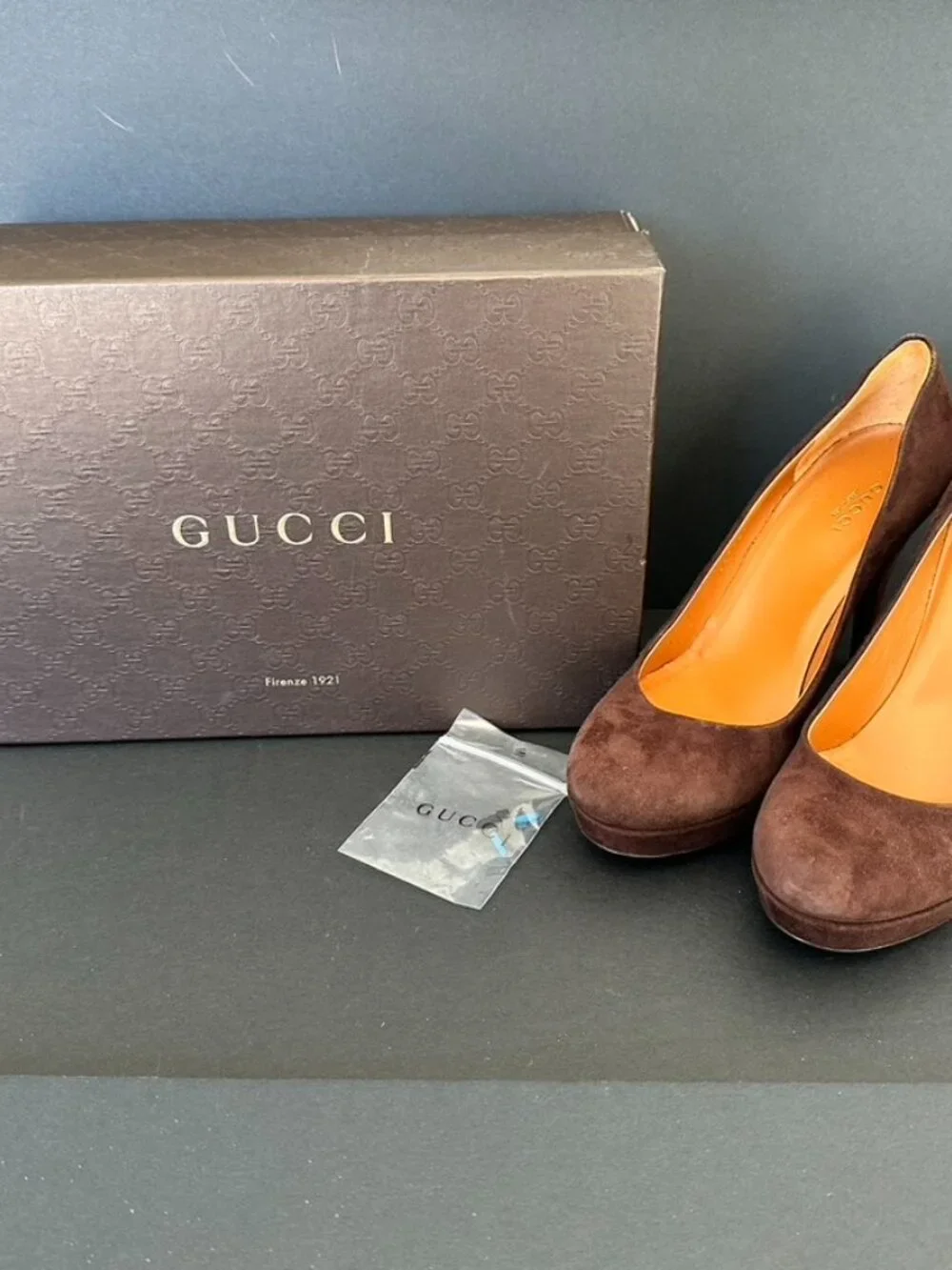 Gucci Cocoa Nappa Charlotte Platform Pumps Heels Size 38